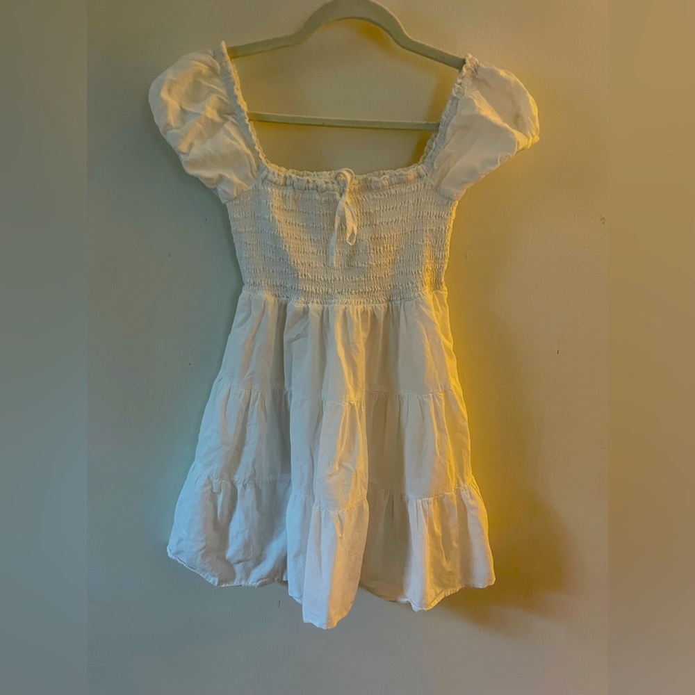Garage White Smocked Square Neck Sundress